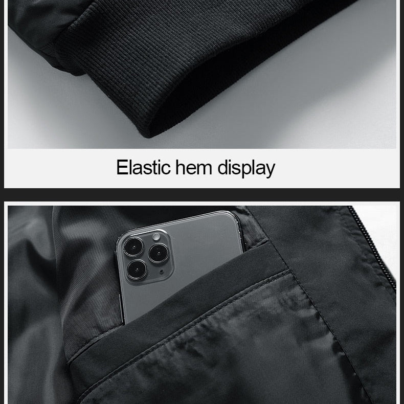 Elastic hem and inside pocket of Antonios Bomber Winter Jacket.