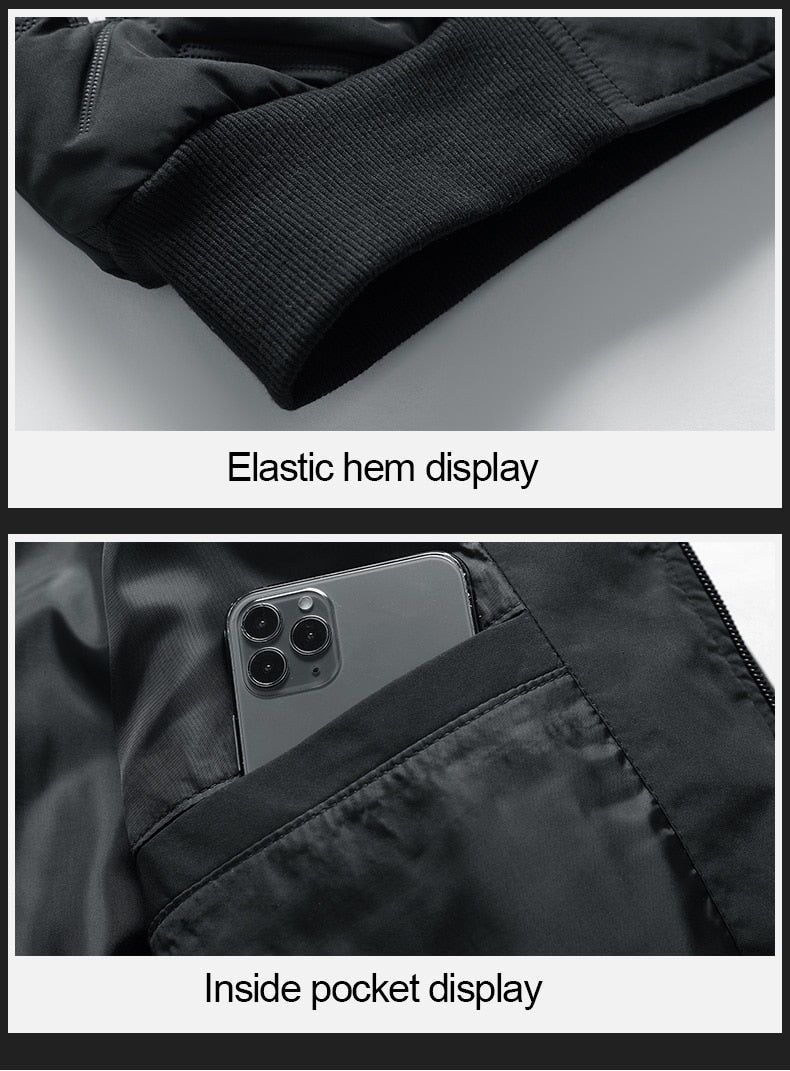 Elastic hem and inside pocket of Antonios Bomber Winter Jacket.