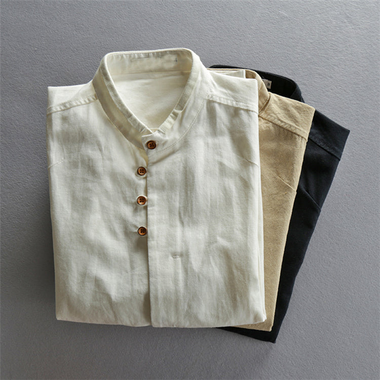 Men's Antonios Linen Soft Shirt, casual elegant style, available in white, navy blue, and dark grey.
