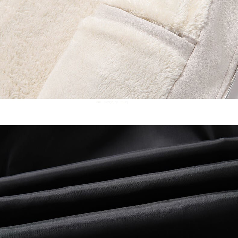 Close-up of the fur and suede leather material of Antonios Suede Winter Fur Jacket.
