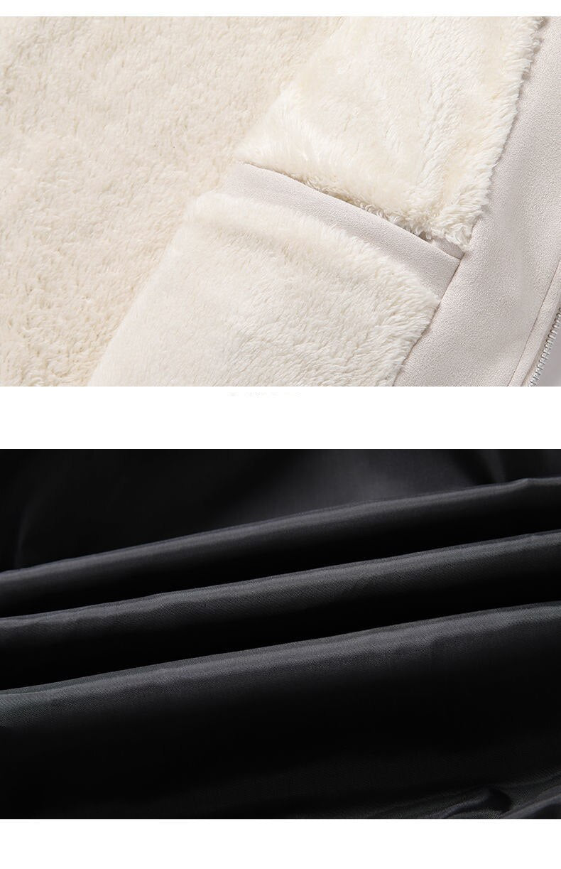 Close-up of the fur and suede leather material of Antonios Suede Winter Fur Jacket.
