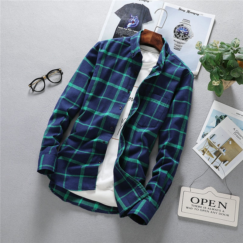 Antonios Long Sleeve Oxford Shirt Men in blue plaid, perfect for stylish and confident wear.