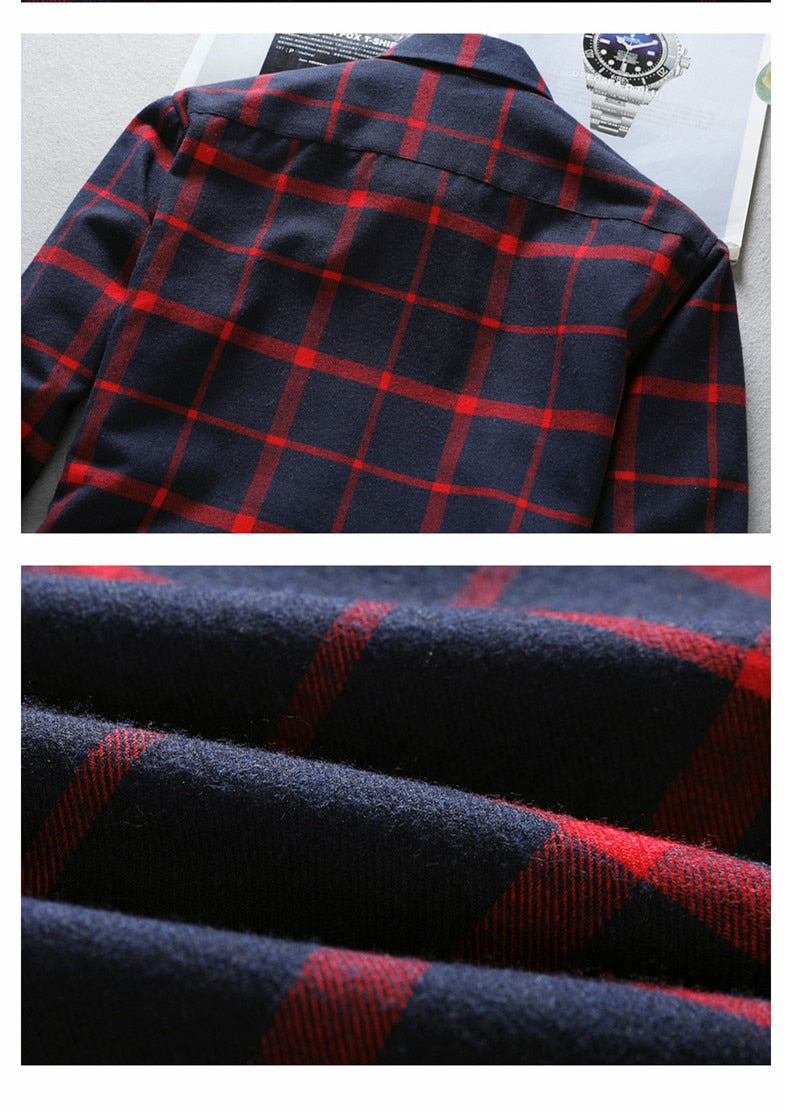 Antonios Long Sleeve Oxford Shirt in navy and red plaid pattern.