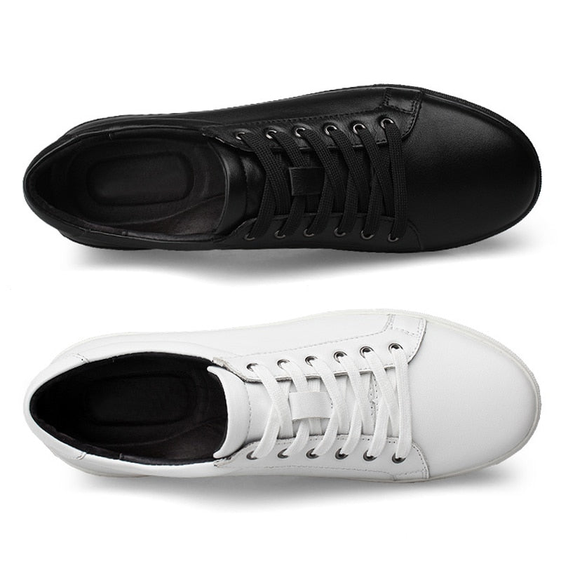 Men's Antonios Casual Breathable Leather Sneakers in black and white, made from premium cow leather.