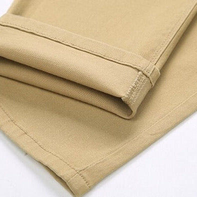 Antonios Slim Fit Cotton Stretch Trousers in tan color showing hem detail.