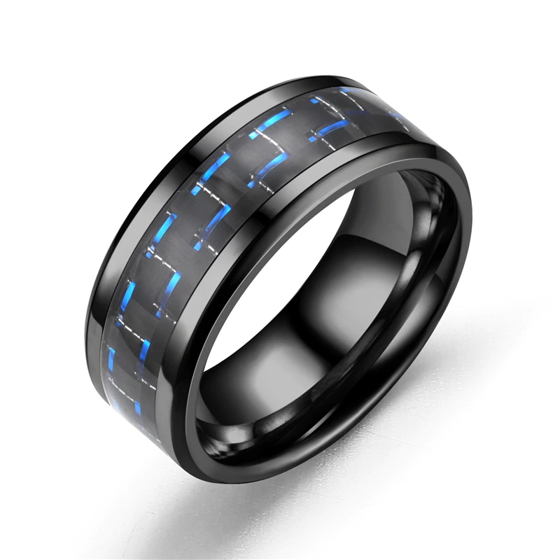 Antonios Fiber Stainless Steel Ring Men with sleek titanium design and cubic zirconia accents.