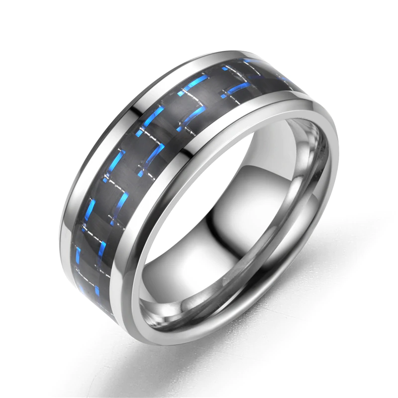 Antonios Fiber Stainless Steel Ring Men with brushed titanium finish and cubic zirconia accents.