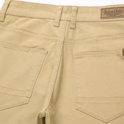 Antonios Slim Fit Cotton Stretch Trousers Men, back view showcasing pockets and vintage style.