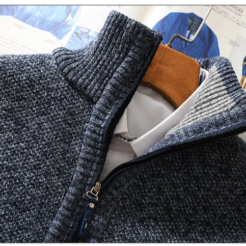 Close-up of Antonios Half-Zipper Sweater for men in a dark grey solid pattern, showcasing the premium knit fabric and stylish half-zipper design.