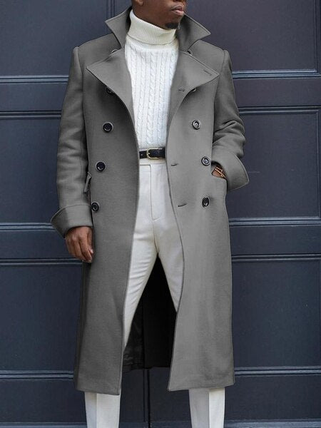 Antonios Autumn Solid Coat Men in elegant style paired with white turtleneck and pants.