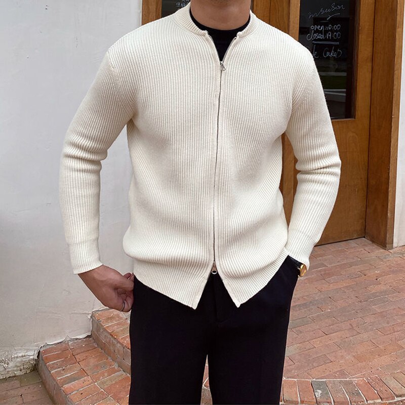 Men's Antonios Sweater Zipper Autumn in cream with ribbed texture, zip closure, and smart casual style.