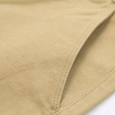 Antonios Slim Fit Cotton Stretch Trousers for Men in beige with close-up detail.