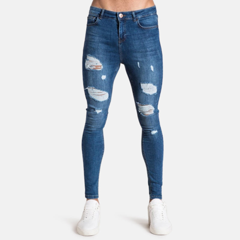 Antonios Roby Slim Fit Jeans with distressed design, mid-rise, and straight leg for casual wear.