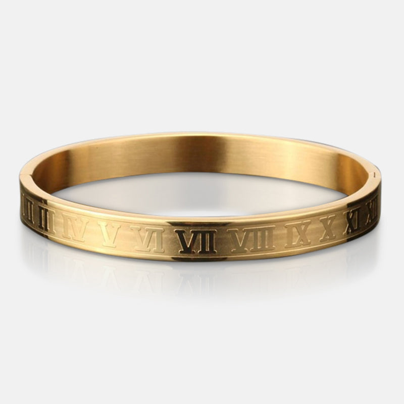 Elegant Antonios Roman Bracelet for men in polished stainless steel with Roman numeral design.