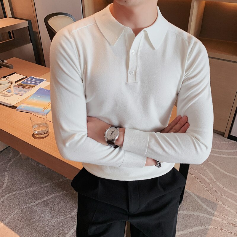 Antonios Casual Slim Long Sleeved Polo T-Shirt Men in white, featuring a breathable 100% cotton fabric, perfect for a stylish summer look.