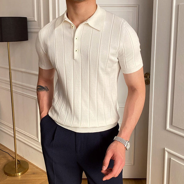 AntoniosClothing Polo Italy T-Shirt in white, modern slim fit, breathable fabric, ribbed pattern.