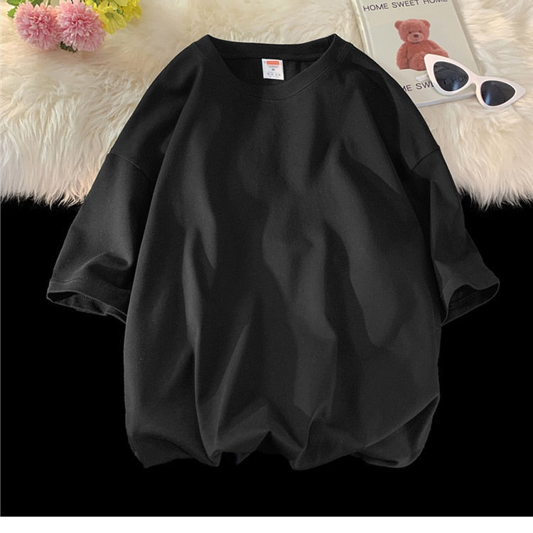 Antonios Oversized Casual Cotton T-Shirt in black, featuring short sleeves and a relaxed fit.