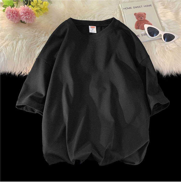 Antonios Oversized Casual Cotton T-Shirt in black, featuring short sleeves and a relaxed fit.