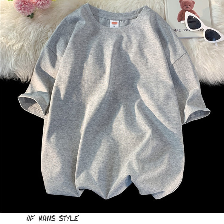Antonios Oversized Casual Cotton T-Shirt in gray, laid-back style with short sleeves.