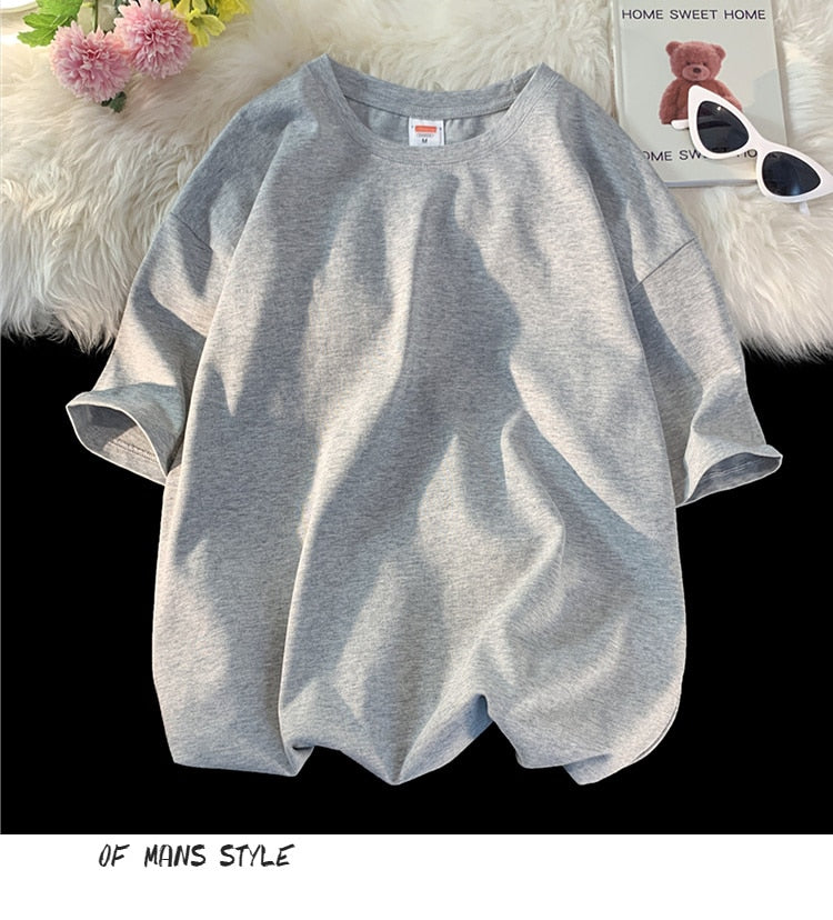 Antonios Oversized Casual Cotton T-Shirt in gray, laid-back style with short sleeves.