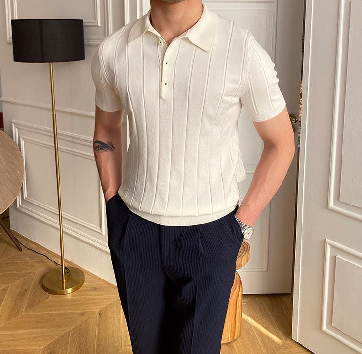 AntoniosClothing Polo Italy T-Shirt in white, smart casual style, breathable cotton blend.