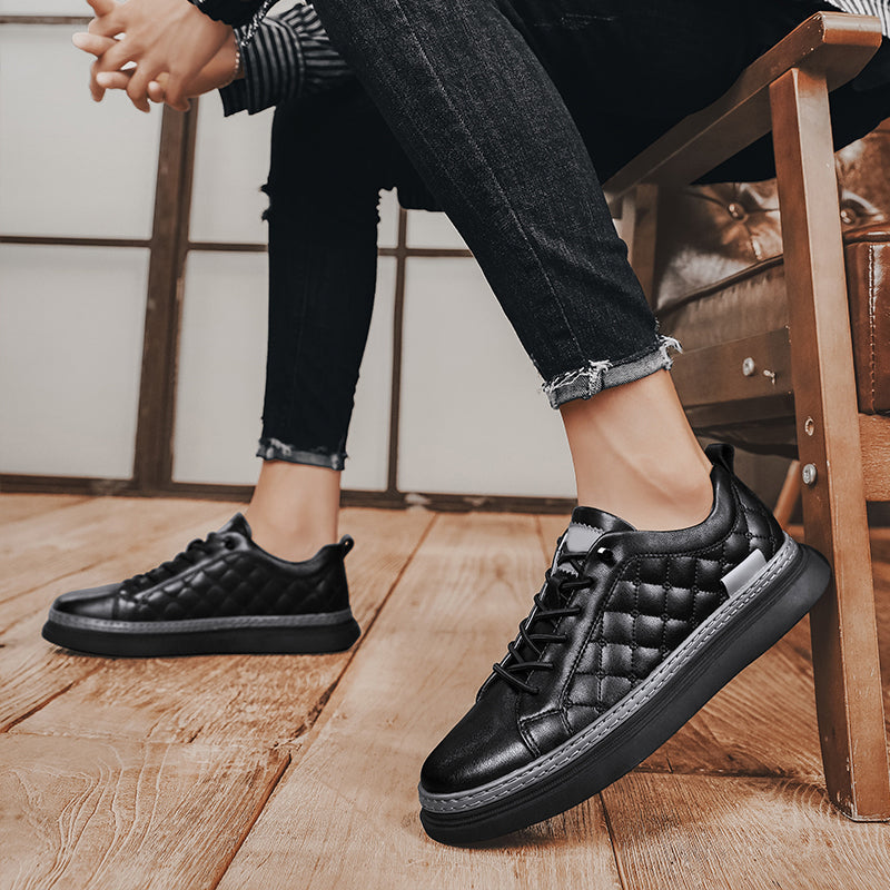 Antonios Design Genuine Leather Black Sneakers for men with quilted pattern.