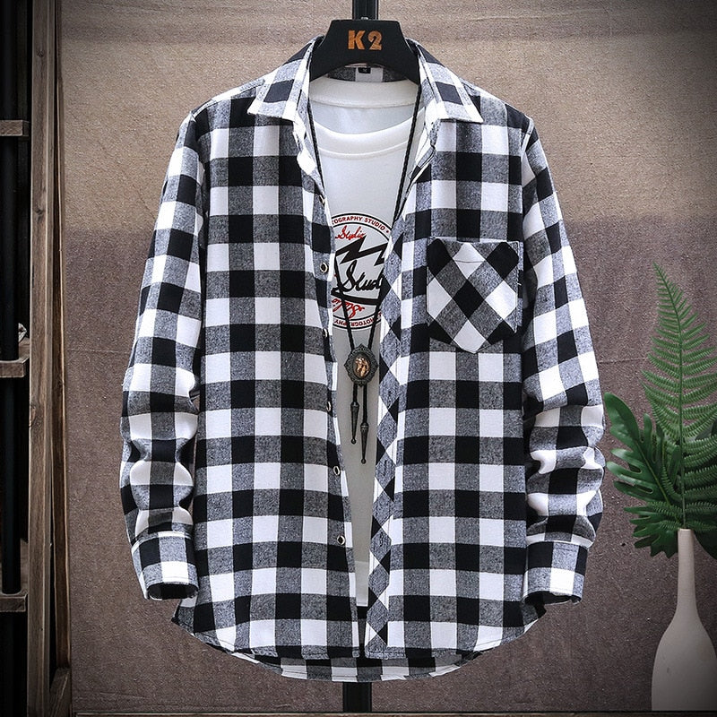 AntoniosClothing Autumn Jacket in black and white plaid pattern.