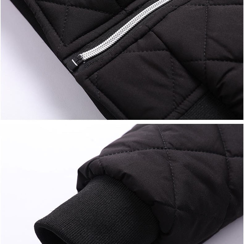 Black slim fit cotton jacket for men with zipper detail, Antonios Winter Jacket.