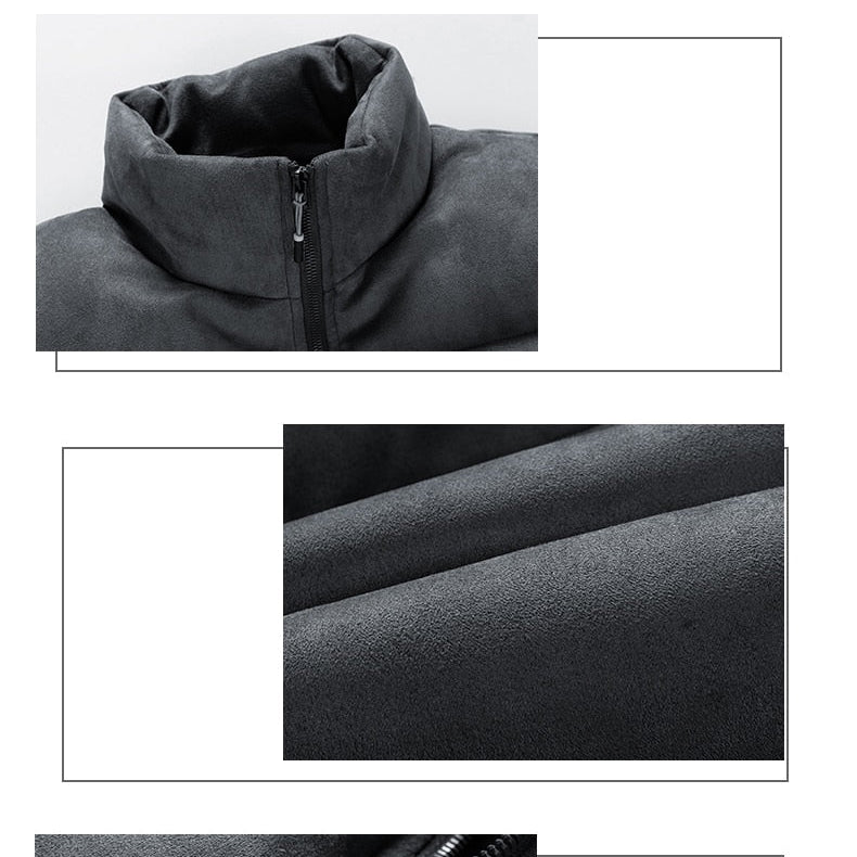 Antonios Faux Suede Puffer Jacket for Men - Dark Grey Fabric Details
