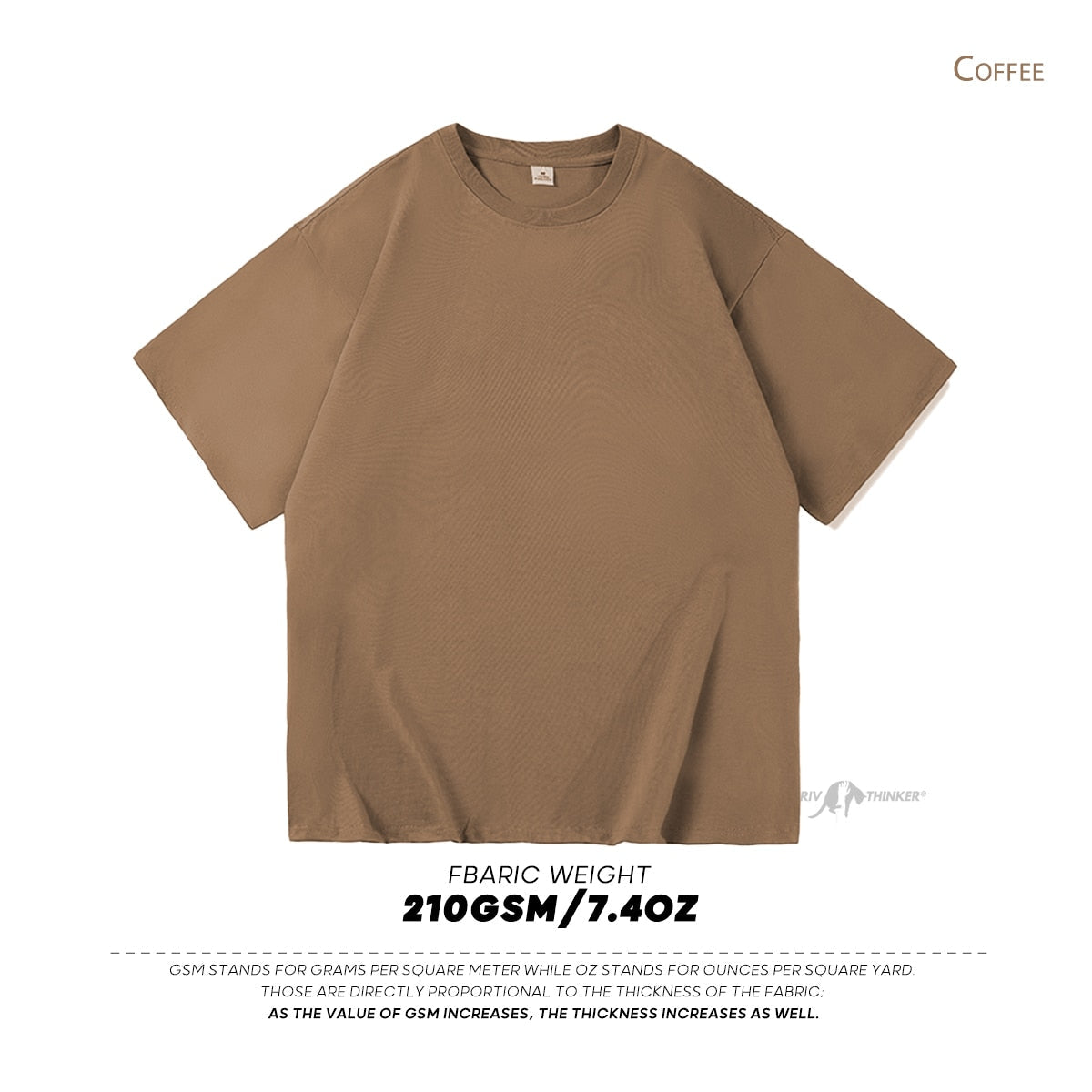 Antonios Oversized Casual Cotton T-Shirt in coffee color, 210GSM heavyweight fabric.
