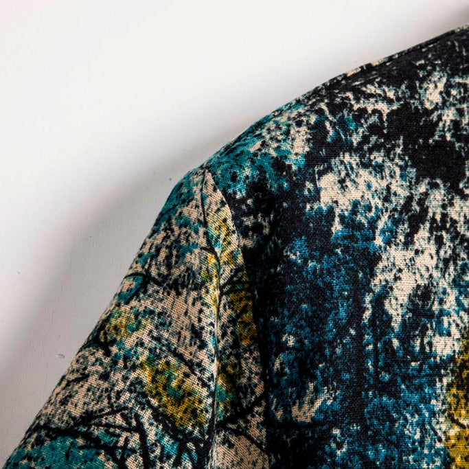 Close-up of Antonios Casual Hawaiian Short-Sleeve Shirt's fabric texture and pattern.