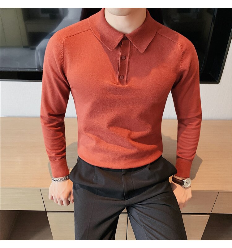 Antonios Casual Slim Long Sleeved Polo T-Shirt Men in vibrant color, 100% cotton.