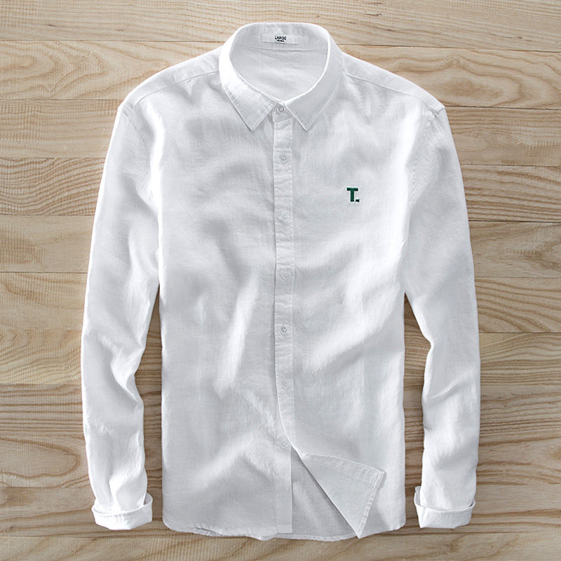 Men's Antonios long sleeve cotton shirt in white, smart casual style.