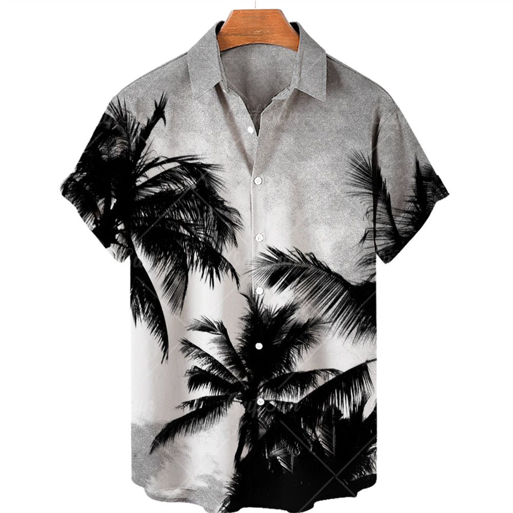AntoniosClothing Hawaiian Summer Short-Sleeve Shirt with palm tree design, comfortable and breathable for men.