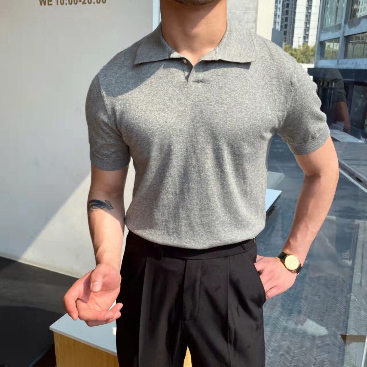 Smart casual gray t-shirt by AntoniosClothing England, menswear.