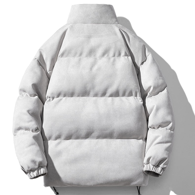 Antonios Faux Suede Puffer Jacket Men in light grey featuring eco-leather and cotton material for casual autumn/winter wear.