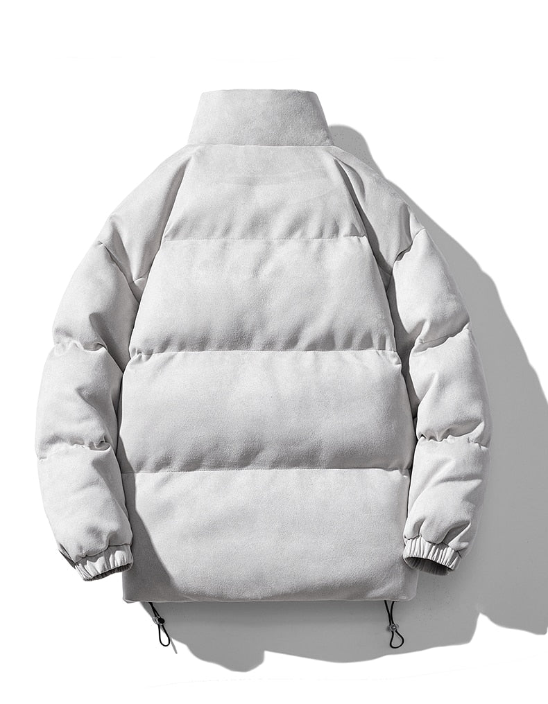 Antonios Faux Suede Puffer Jacket Men in light grey featuring eco-leather and cotton material for casual autumn/winter wear.