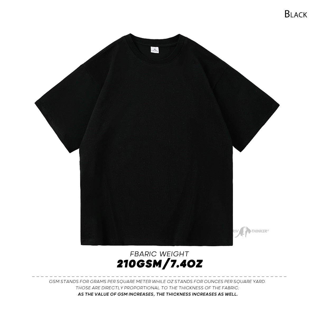 Antonios Oversized Casual Cotton T-Shirt in black, heavyweight fabric, short-sleeve style.