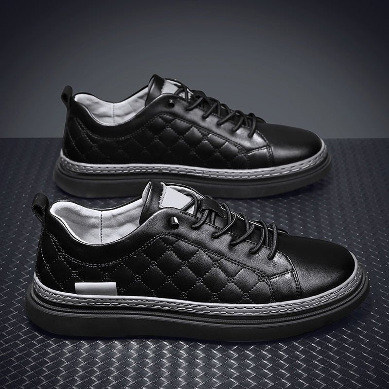Antonios Design Genuine Leather Black Sneakers for men, featuring breathable cowhide leather and contemporary design.