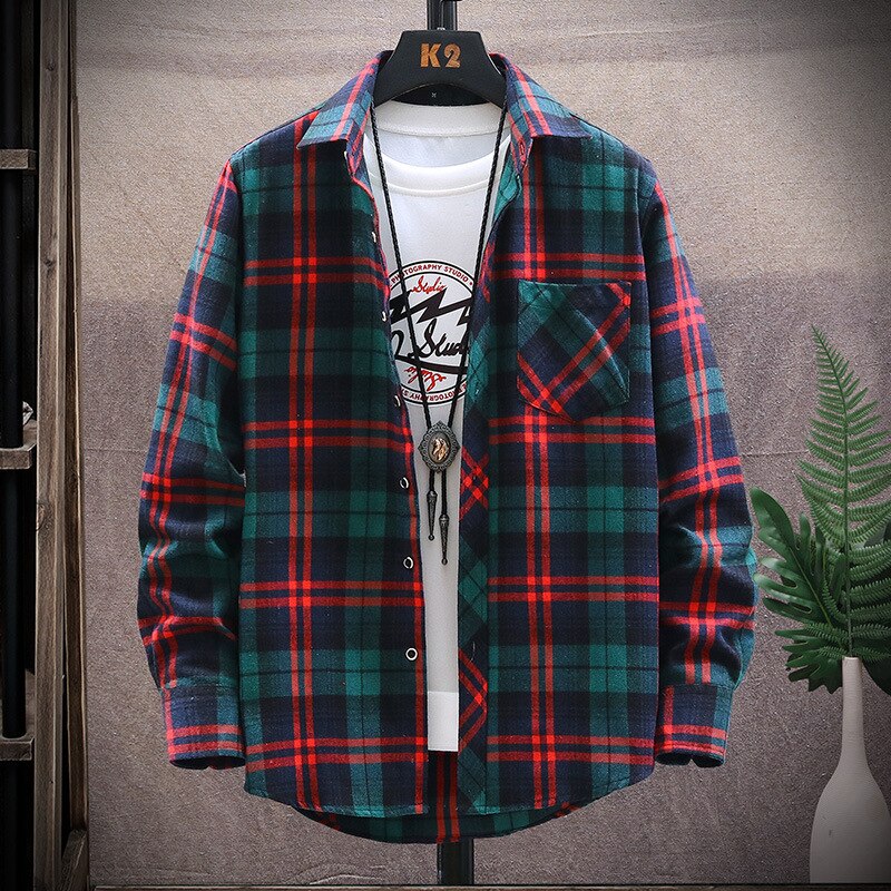 AntoniosClothing Autumn Jacket, plaid pattern, organic cotton, casual streetwear style.