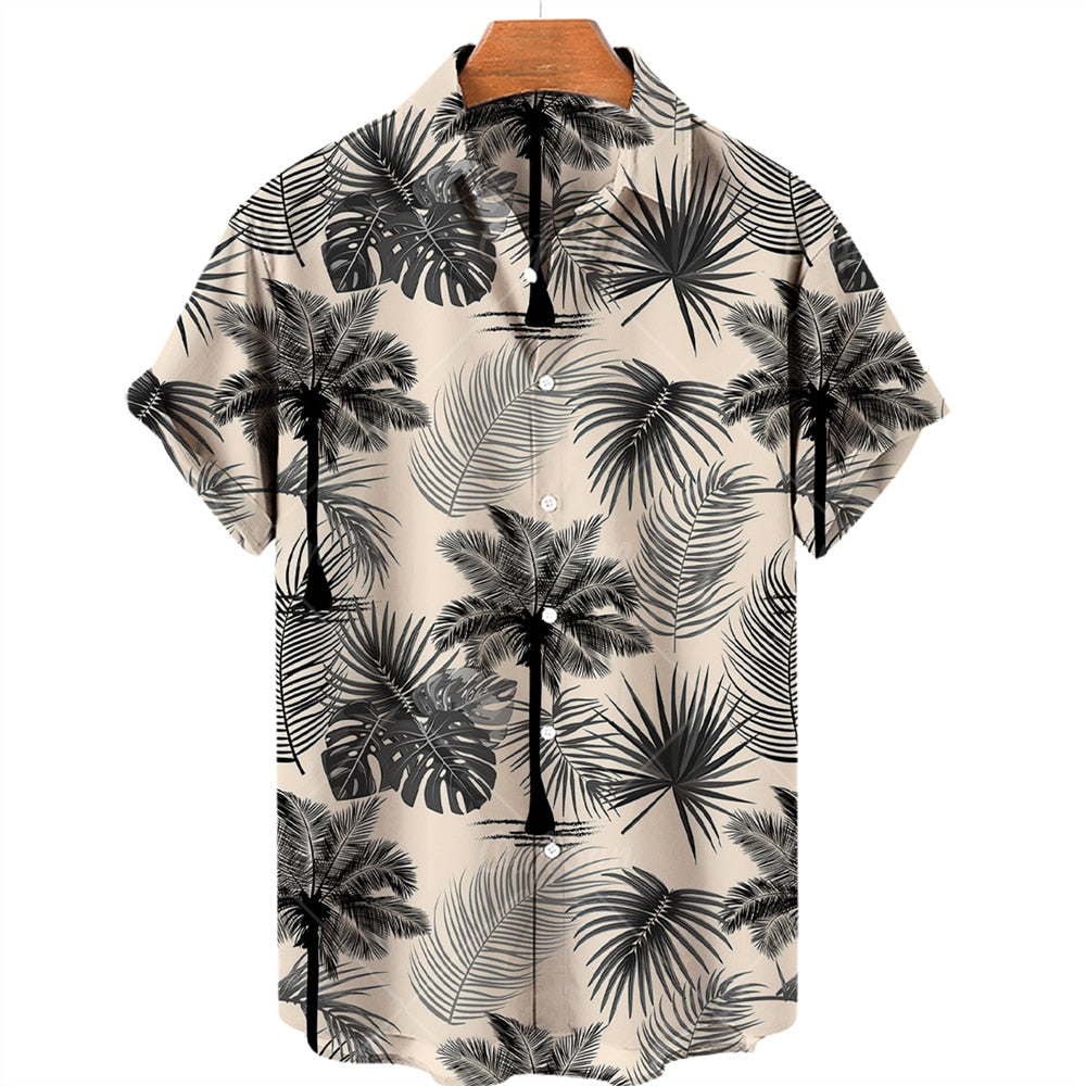 AntoniosClothing Hawaiian Summer Short-Sleeve Shirt with palm leaf print, breathable and comfortable for men's summer casual wear.