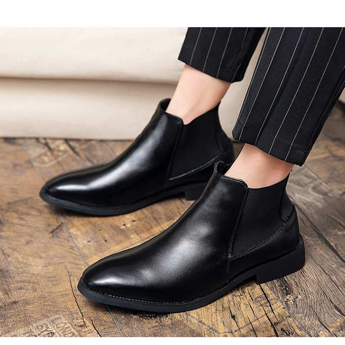 Sleek Antonios Business Black Leather Boots with non-slip rubber outsole.