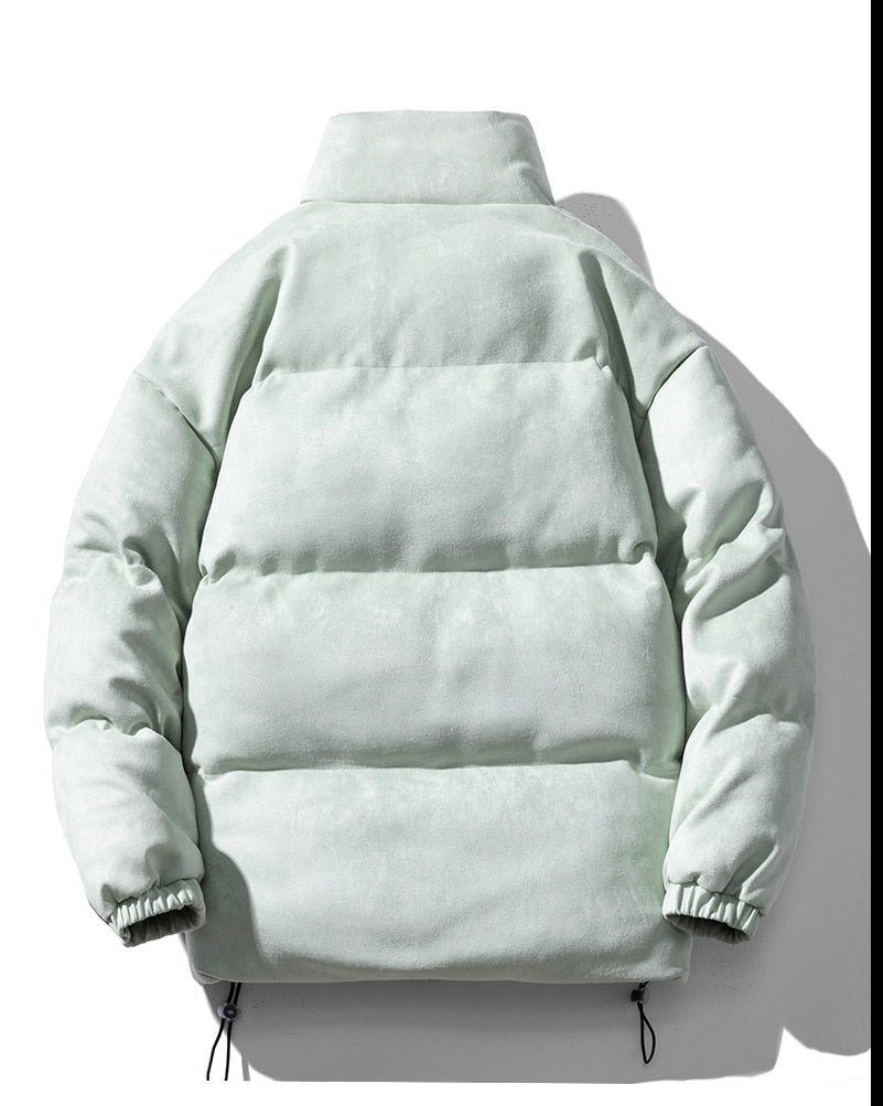 Antonios Faux Suede Puffer Jacket Men in Fruit Green, premium ecological leather, autumn/winter wear.