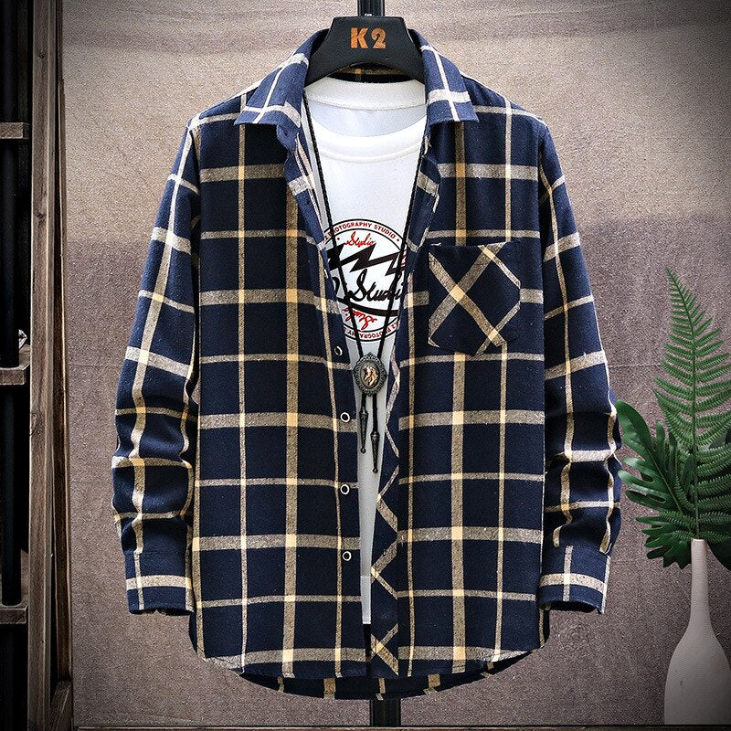 AntoniosClothing Autumn Jacket in plaid pattern, organic cotton, casual style.