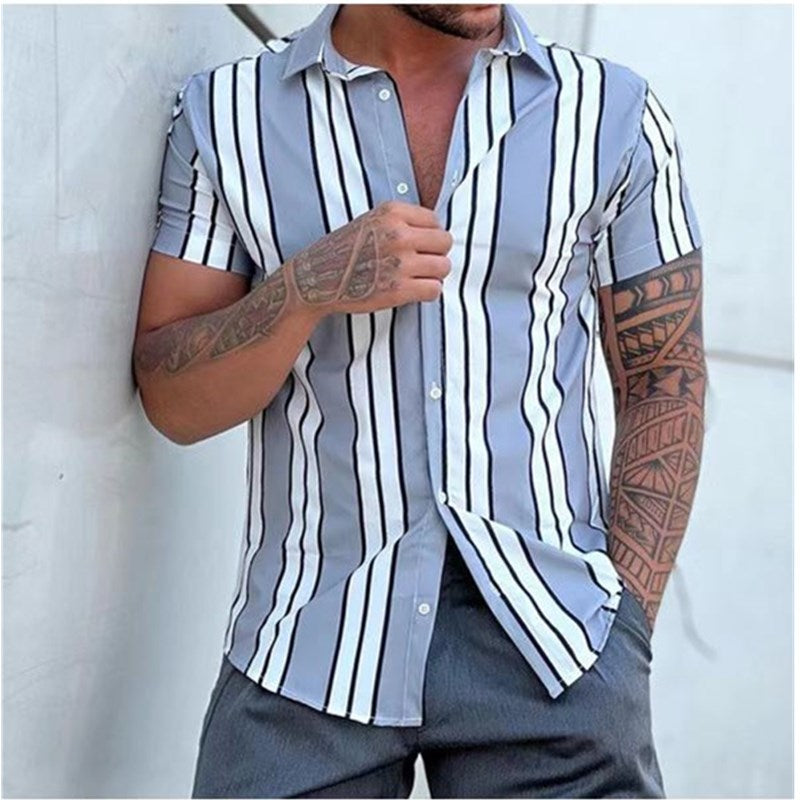 Men's vintage striped shirt by AntoniosClothing, smart casual style, summer wear.
