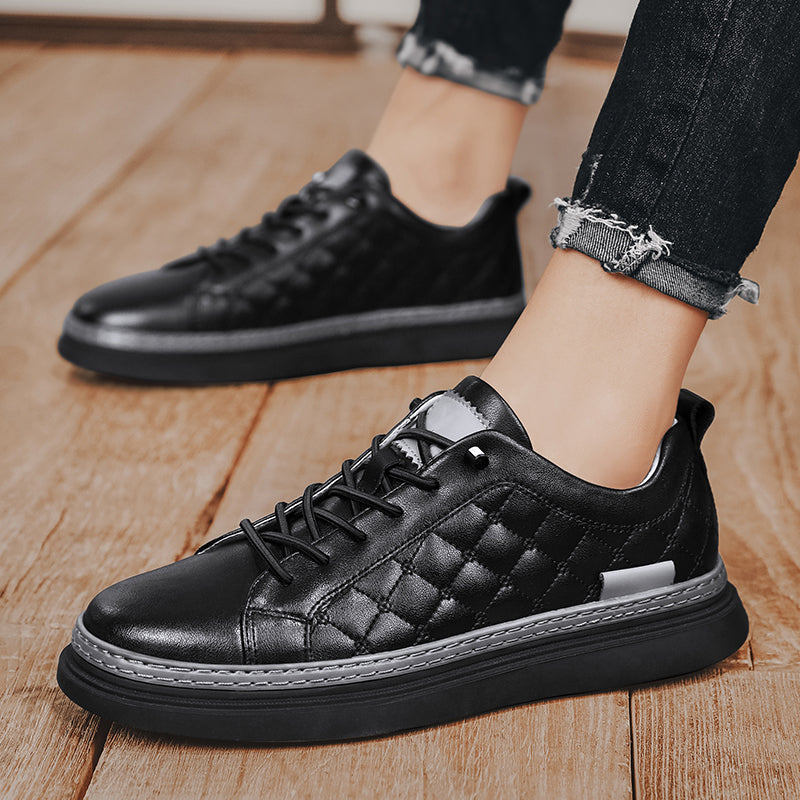 Antonios Design Genuine Leather Black Sneakers for men, casual and breathable footwear.