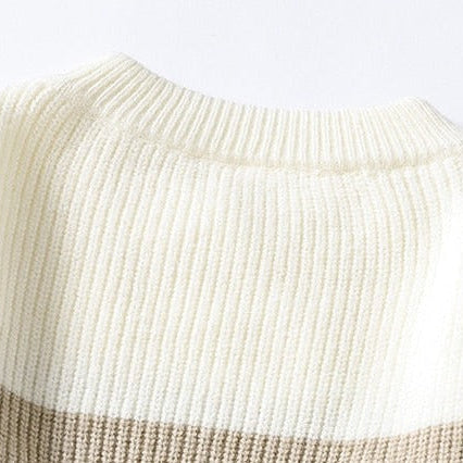 Antonios Large Winter Sweater for Men with ribbed knit pattern in neutral tones.