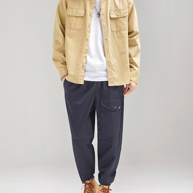 AntoniosClothing Cotton Long Sleeve Shirt with classic collar, styled casually with dark pants and tan boots.