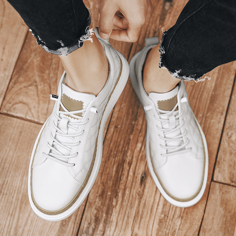 Antonios Design Genuine Leather Black Sneakers on wood floor.