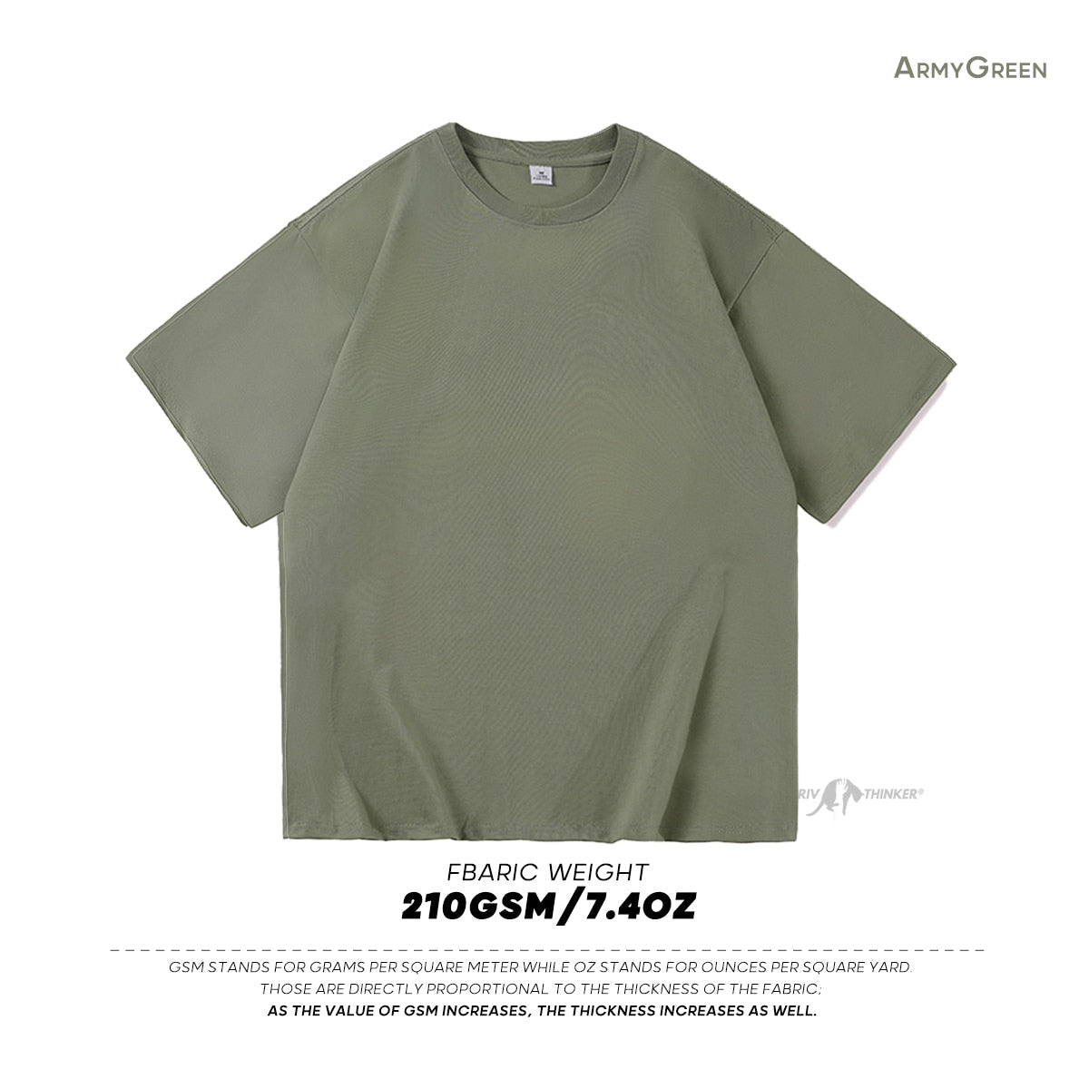 Army green Antonios oversized casual cotton T-shirt, 210 GSM, short sleeves, crew neck, breathable fabric.